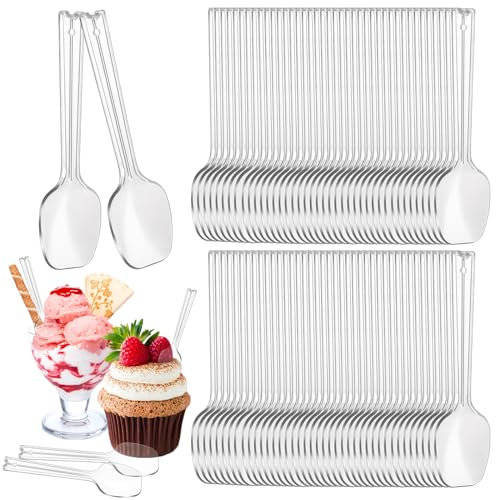 AKOLAFE 300Stk Plastiklöffel Wiederverwendbar Mini Löffel Plastik Kunststoff Dessertlöffel 8cm Lange Transparenter Eislöffel Klein Plastik Löffel für Pudding Dessert Mousse Party