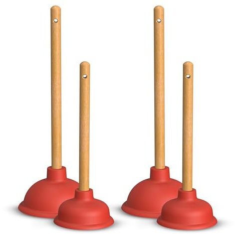 Nirox 4er Set Saugglocke - Pümpel mit 2x 110 & 140 mm Durchmesser - Pömpel mit starker Saugleistung - Abflussstampfer inkl. Holzgriffe - Chemiefreier Ausgussreiniger
