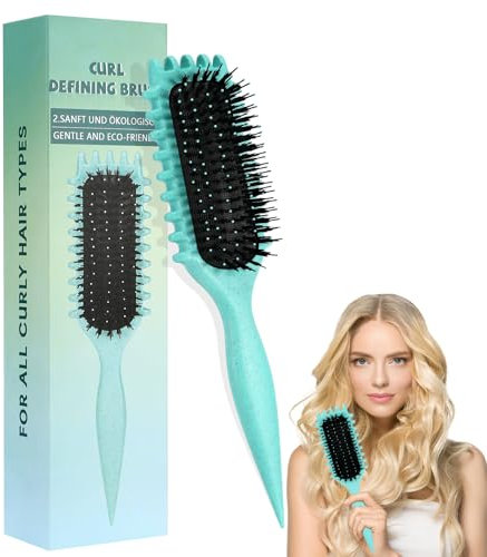Pavlleen Curl Hair Brush, Lockenbürste, Lockige Haarbürste, Curl Define Styling Brush, Wildschweinborsten Curling brush, zum Kämmen und Formen, reduziert Ziehen und Locken Trennung (Grün)