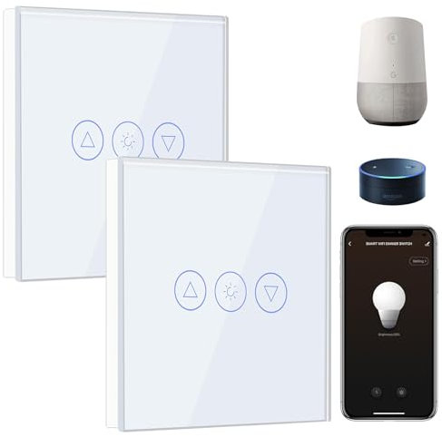 BSEED Smart Dimmer Lichtschalter 1 Fach 2 Weg Wifi Led Dimmer Lichtschalter arbeitet mit Amazon Alexa,Smart home Lichtschalter,Dimmschalter für led lampen Weiß(Erforderlich Neutral Draht)-2 Pack
