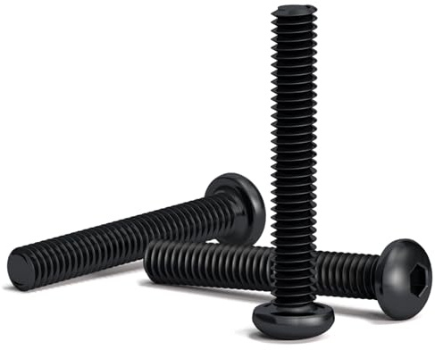 200 Tornillos Negros M2.5 x 16mm con Cabeza Redonda Hexagonal para llave de allen. Aleación de Acero Clase 12.9. Longitud: 16 mm. Cabeza de Botón ISO 7380. Acero templado al Carbono de alta dureza