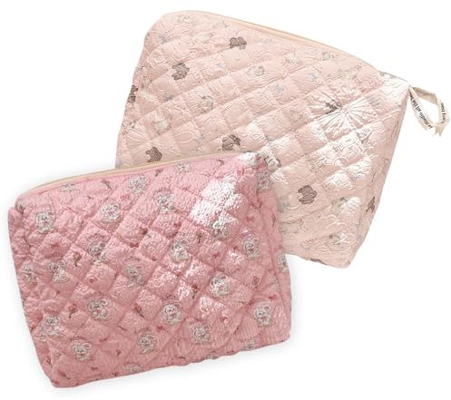 TYXHXTF 2 Pcs Reise Kosmetiktasche, Gesteppte Kulturtasche Damen, Kosmetiktasche Groß Kapazität, Make up Tasche für Kinder Damen