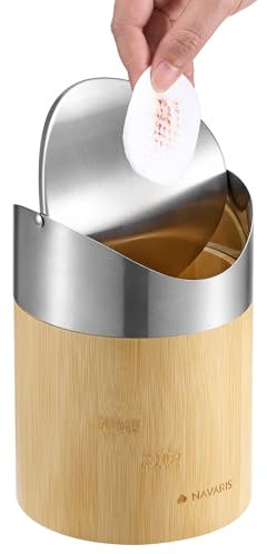 Navaris Mini Mülleimer aus Bambus - Abfalleimer mit Deckel - Kosmetikeimer - Ideal für Badezimmer, Küche, Büro, Wohnzimmer - Tischmülleimer - Mülleimer mit Deckel
