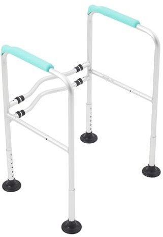 Warmiehomy Toilet Support Frame for Elderly Disabled Portable Mobility Aid Free Standing Toilet Safety Frames Non-Slip Foldable 6 Gears Adjustable Height 66-79CM