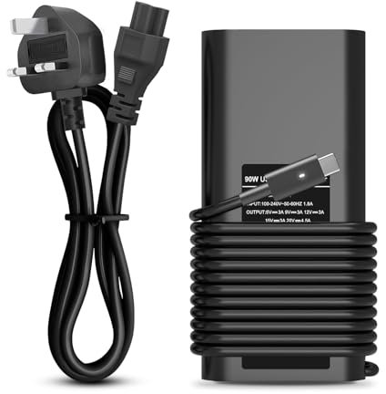 90W USB C Laptop Charger Replacement for Dell XPS 12 13 15 17 Series 9250, Latitude Series 5175 5179, Precision, Optiplex, Chromebook, Inspiron Series, Dell P/N, Type C Notebook Power Cord Supply