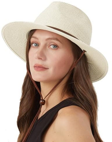 Zylioo XL-XXL Straw Sun Hats with Chin Strap for Big Heads Sun Protection Summer Beach Hat Big UV Holiday Panama Hat