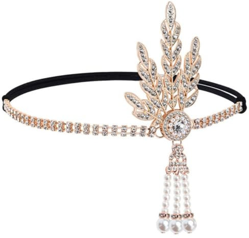 20er Jahre Haarschmuck 1920er Stirnband Great Gatsby Zubehör Brüllender Fascinator Kopfschmuck Damen Gatsby Kopfbedeckung Charleston Vintage Thematische Party Kostüm Goldene Blätter