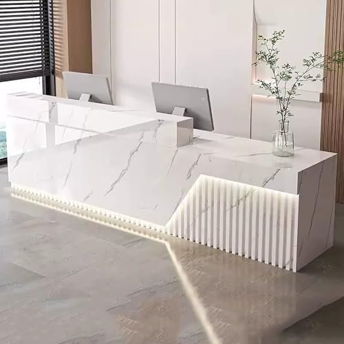 JCSRYD Empfangstresen mit Theke und Abschließbaren Schubladen, 140 cm Hoher Rezeptionstheke Aus Holz für Lobby und Schönheitssalon(White)