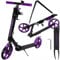 KRUZZEL Roller Kinder Klappbar ab 8 Jahren bis to 100 kg 200-mm-Räder - Höhenverstellbar Lenkrad 87–92–98 cm -Scooter Lila mit Fußbremse und Flaschenhalter - Aluminiumrahmen 25630