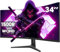 CRUA Écran PC Gaming Incurvé 34 Pouces 165Hz,Moniteur PC WQHD 3440x1440,1ms VRB, 2X HDMI 2.0,DP 1.4,100Hz & Display Port 165Hz,VESA 75 * 75mm Réglable en Hauteur,FreeSync Premium
