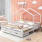 Seyakany Lit cabane Enfants 90x200,lit Double Enfant avec Barriere,lit Enfant avec Rangement avec 2 tiroirs en MDF,tiroirs sur roulettes,sommier à Lattes en pin,Blanc