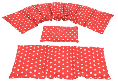Körnerkissen STERNE, PUNKTE, UNI u.s.w. 3 er Set Langes 80 x 18 cm 8 Kammer + 3 Kammer + kleines Kirschkernkissen Wärmekissen XXL Schulterkissen Nackenkissen Mikrowelle (Sterne, Rot)