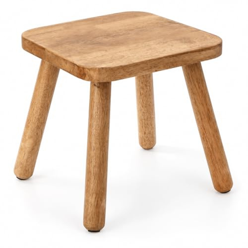Youeon 12 Inch Square Solid Wooden Step Stool, Non-Slip One Step Stool for Adults, Holds up to 300 Lbs, Portable & Sturdy, Footstool for Bedroom, Bathroom, Kitchen, Easy to Assemble