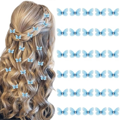 30 Pcs Mini Pinces à Cheveux Avec Papillons Bleu Clair, Jolies Barrettes Décoratives, Pinces Papillon, Petites Pinces, Accessoires Cheveux Bleu Clair Pour Femmes Filles