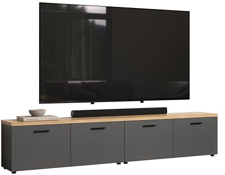 TV-Lowboard Baggio Anthrazit · B 240 x H 50 cm | B 240 x H 50 x T 40 cm · für TVs bis 75 Zoll · 4 Türen, 4 Einlegeböden