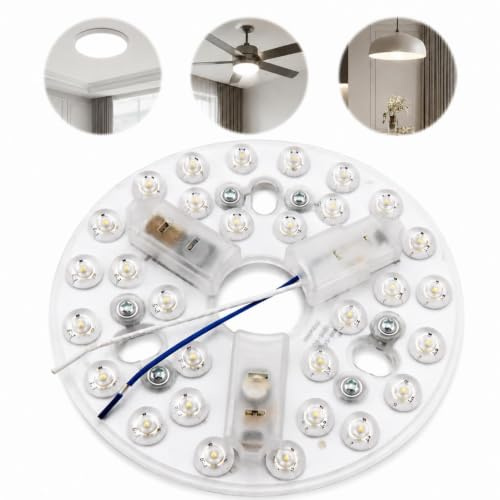 15W Kit de recambio Luz LED Ventilador de Techo, 5,3 pulgadas con Memoria | Placa LED Circular de Recambio, 3 Tonos 3000K/4200K/6500K para Sustitución de Lámparas y Repuestos de Ventiladores (85–265V)