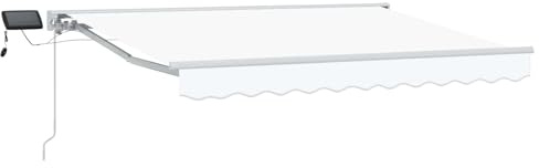 vidaXL Manueller Markisenrahmen mit LEDs Weiß 3,5 x 2 m, Verstellbare Sonnenschutzplane, Outdoor-Pavillon, LED-Schatten, moderner Garten-Schirm, wetterfesten Terrassenschutz