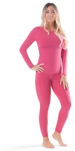 Rocky Thermounterwäsche für Damen, lange Unterhose, Fleece-gefüttert, Set mit Hemd und Hose, Basisschicht mit Leggings/Hose, Ski/extreme Kälte, Mauve Pink, Small