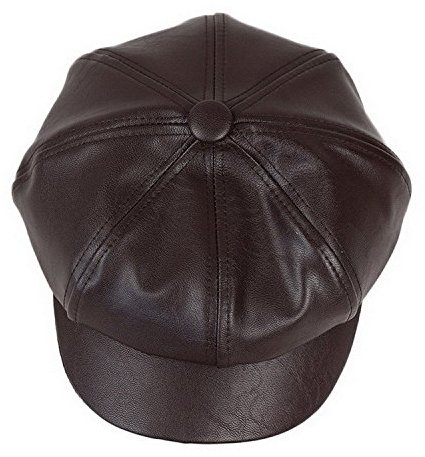XueXian(TM) Damen Mädchen Baskenmütze Schirmmütze Newsboy Cap PU Leder Zeitungsjunge Mütze(Braun)