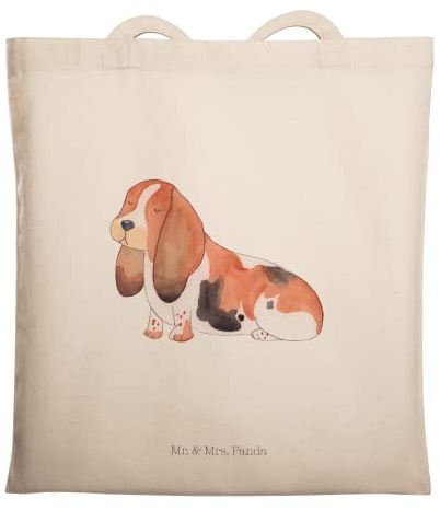 Mr. & Mrs. Panda Tote Bag Hund Basset Hound - Geschenk, Tasche, Shopping, Einkaufstasche, Laptoptasche, Kinderlos, canvas, Süß, Sprüche