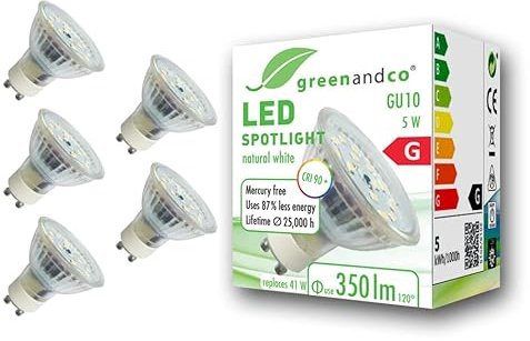 greenandco 5x GU10 LED Spot | 5W 350 lm | 4000K neutralweiß | 110° | 230V | CRI 90+ | flimmerfrei | nicht dimmbar