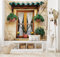 ABAKUHAUS persiane Arazzo, Vecchia Finestra e Fiori, Tessuto Parete Appeso Decorazione per Camera da Letto, Soggiorno, dormitorio, 150 x 110 cm, Beige Verde
