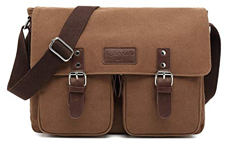 FANDARE Vintage Umhängetasche Segeltuch Schultertasche Erweiterbar Crossbody Bag Herren Damen Reise Business Messenger Bag passen 10.9 inch Tablet Canvas Tasche Braun
