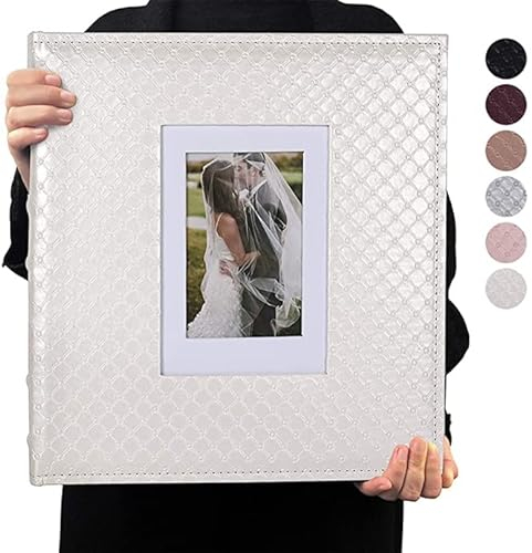 RECUTMS Photo Album 6x4 Holds 600 Photos Button Grain Larger Capacity Leather Cover Black Inner Page Wedding Baby Family Photo Book Wedding Anniversary Pictures Album Birthday Photo Albums (White)