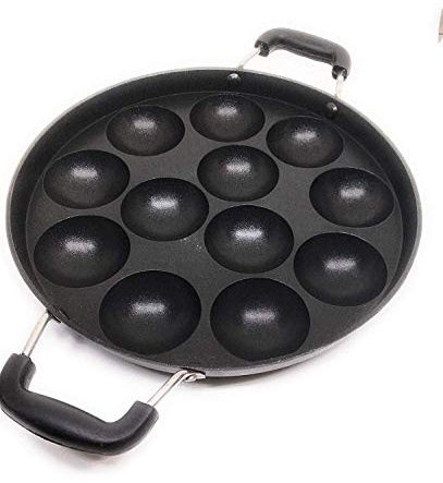 G&D Non Stick Appam Pan, Appam Maker 12 Pits Appam Maker, Appam Pan Patra Non Stick,Appam Patra Paniyaram Non Stick Pan with Stainless Steel Lid