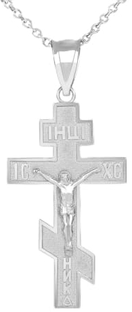 Little Treasures Jesus Kruzifix Russisch Orthodox Kreuz Anhänger Halskette in .925 Sterling Silber 925 (Verfügbare Kettenlänge 40cm - 45cm - 50cm - 55cm)