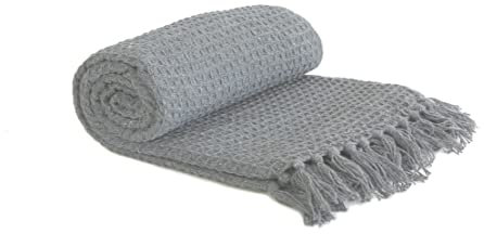 Emma Barclay Honeycomb - Recycled Cotton Plain Waffle Textured Chair Sofa Setee Throw Over Blanket in Silver Grey - 90x100 (228x254cm)