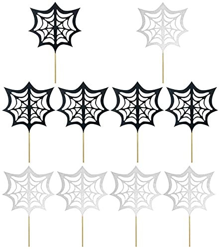 LATRAT 30 Stück Halloween Cake Toppers Spinnennetz Muster Kuchen Dekoration, Cupcake Topper Kuchen Dekoration für Halloween Partyzubehör