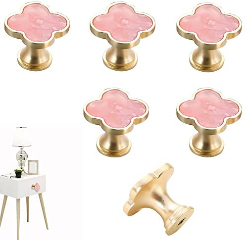 CPELLESSE 6 Stück Kleeblatt-Knöpfe, Kommode, Schränke, Küche, Schrank, Schubladen, Kleiderschrank, Schuhschrank, Schmuckkästchen, Möbel, Couchtisch, Einloch-Türgriffe (rosa)