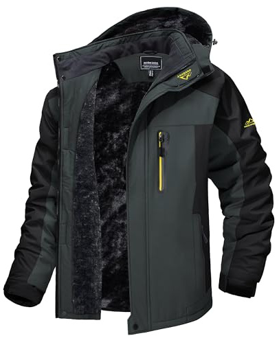 MAGCOMSEN Mens Waterproof Jackets Winter Thermal Parka Coats for Men Fleece Skiing Snowboard Jacket Men Multi Pockets Outdoor Work Rain Coats for Men Jacket Grey Black, M