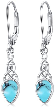 Damen Türkis hängend Ohrringe 925 Sterling Silber Türkis Keltische Knoten Ohrstecker Schmuck Geschenk für Frauen Mädchen