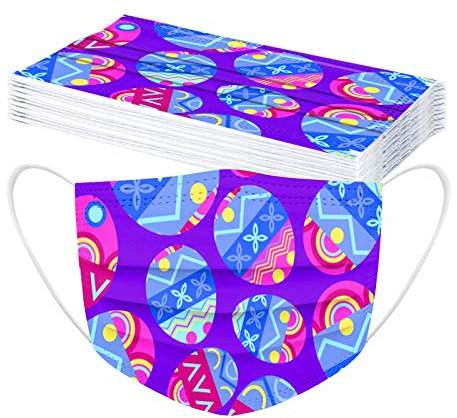 Generisch 10 Stück Ostern Erwachsene Mundschutz Einweg mit Motiv Osterhase Bunt 3-lagig MNS Mund Nasenschutz Tücher Atmungsaktiv Bandana