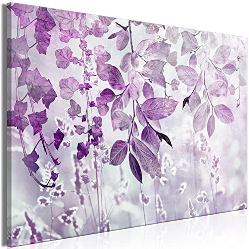 murando - Wandbilder XXL lila Efeu 120x80 cm Leinwandbild 1 tlg Kunstdruck modern Wanbilder XXL Wanddekoration Design Wandbild Blätter Ast Blume Natur Botanik b-C-10184-b-a
