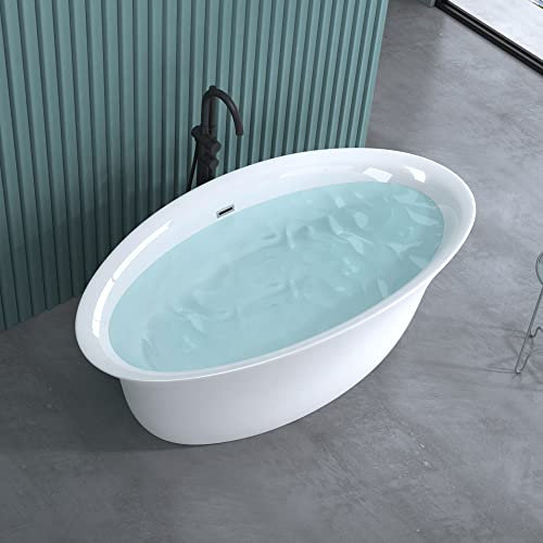 doporro Freistehende Design-Badewanne oval Vicenza543OA 170x88x65cm inkl. Ablaufgarnitur und Überlauf aus Acryl in Weiß und DIN-Anschlüssen