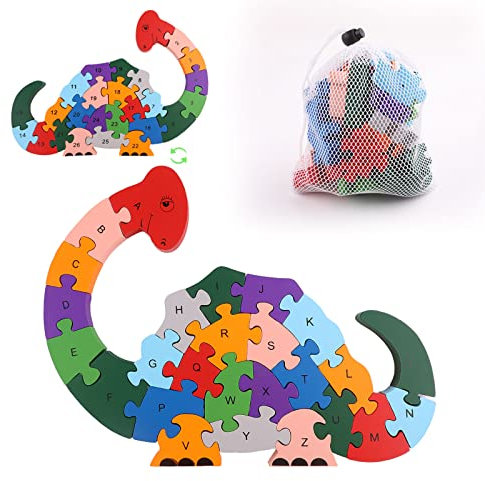 Wooden Puzzles - Vaktop Wooden Jigsaws, Wooden Dinosaur Number Shape Puzzle, Montessori Toys, Educational Toys - for 4+ Year Olds Girls Boys, Children Gifts