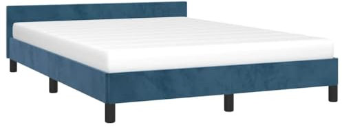 vidaXL Bettgestell mit Kopfteil, Bettrahmen mit Lattenrost, Bett Polsterbett mit Stützbeinen, Schlafzimmerbett Doppelbett, Dunkelblau 140x200cm Samt