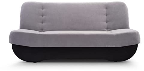 Sofa mit Schlaffunktion und Bettkasten, Kippsofa Schlafsofa Clic-Clack Couch für Wohnzimmer Federkern Sofagarnitur Polstersofa 192x90x87 cm - PAFOS (SORO 90 + SOFT 11 - Grau + Schwarz Kunstleder)