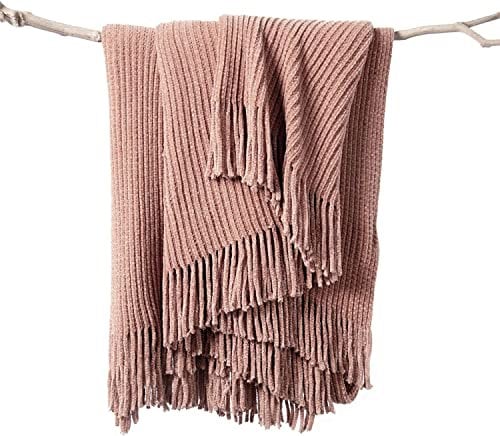 lifein Pinke Überwurfdecke für Couch, weicher Boho-Bettüberwurf, gemütlicher Chenille-Strick-Überwurf, kleiner Strick, Bauernhaus, leichte Decke und Überwurf für Sommer, Damen, Mädchen, Stuhl, Sofa,