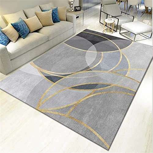 RUGMRZ Teppiche Für Wohnzimmer Designer Teppich Wohnzimmer Graue runde geometrische Muster gelbe Linien dekorieren Moderne Schall dämmung Teppich Mit Muster 160X230CM