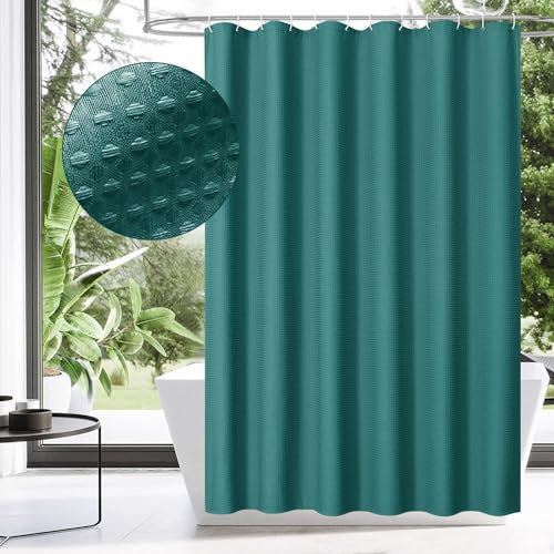 MitoVilla Rideau de douche en tissu gaufré lourd et texturé pour décoration de salle de bain moderne, hôtel, spa, vert émeraude, 183 x 183 cm, vert algue