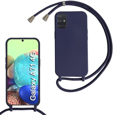 Haygdz Silikon Handykette für Samsung Galaxy A71 4G Hülle mit Band,Verstellbarer Halskette Handyhülle,Necklace Hülle mit Band,Handyhülle für zum Umhängen,Case mit Schnur, Dunkelblau
