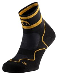 LURBEL Challenge Spirit Four, Chaussettes Trail Running, Chaussette anti-ampoules, Chaussette sans couture, respirant, chaussettes de cheville, unisexe., noir/jaune, M