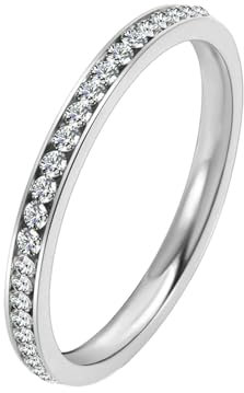 Whoiy 2MM Partnerringe Valentinstag Gravur, Ewigkeit Ehering Edelstahl Silber Ring Frauen mit Zirkonia Größe 45 (14.3)