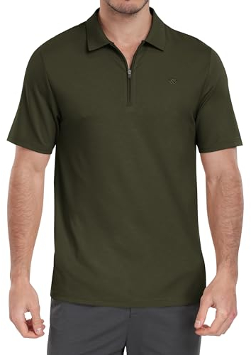 MoFiz Herren Poloshirt Kurzarm Baumwolle Polohemd Verdeckter Reißverschluss Kragen Atmungsaktiv Sommer Sport Golf Polo Arbeitsshirt Grün EU 3XL