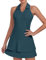 Soneven Damen Tenniskleid mit Hose Ärmellos 1/4 Zip Tennis Kleidung Set Sportkleider Sommerkleid Golfkleid Für Sport Tennis Baseball,Grün,S