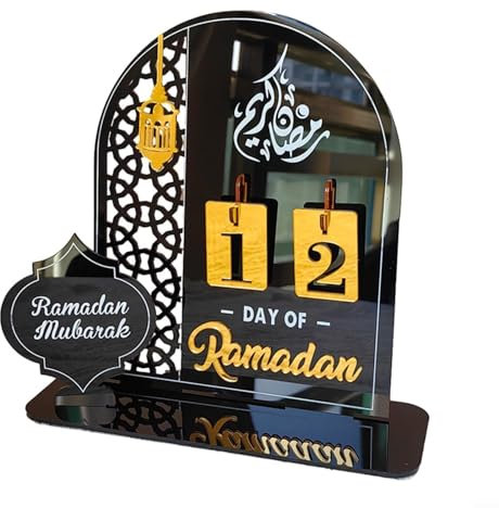 EpheyFIF Ramadan Deko | Ramadan Kalender Aus Acryl | Ramadankalender Kinder | Eid Mubarak Adventskalender, DIY Ramadan Dekoration Tage Countdown - Kalender für Zuhause(SCHWARZ+Gold BT270)
